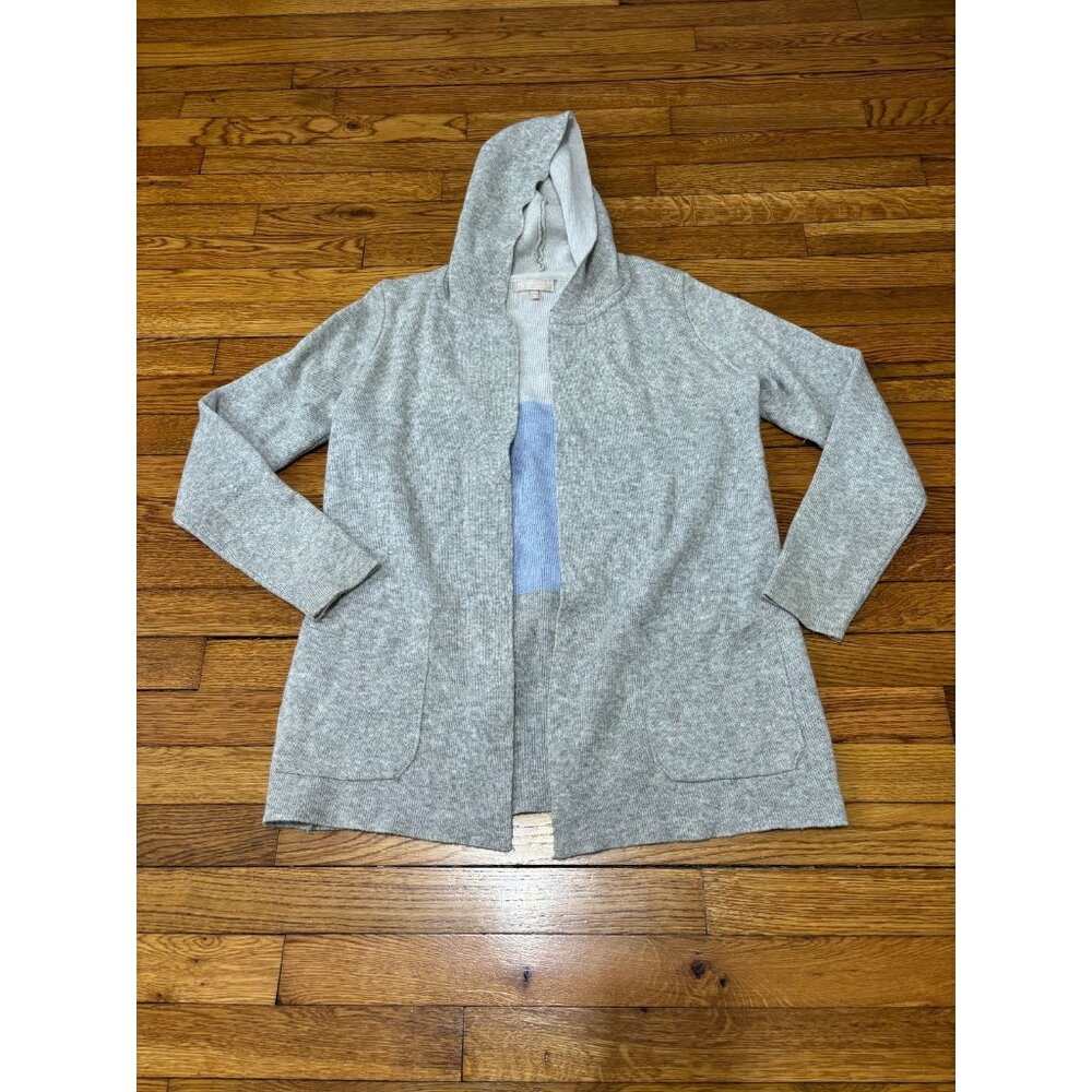 Benedetta B. Womens Open Front Cardigan Sweater Size Medium Gray Hooded Merino